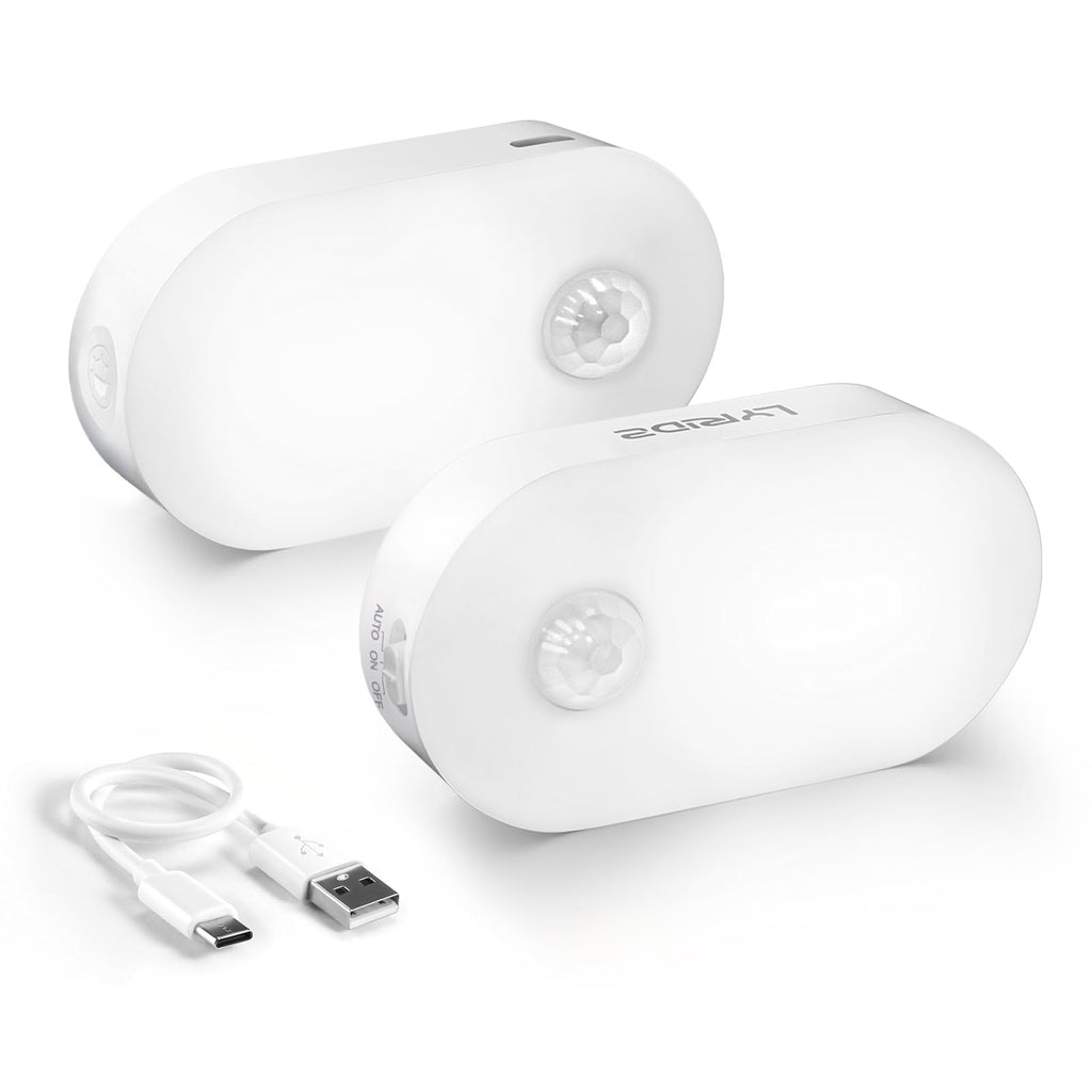 Motion sensor night light, rechargeable, dusk-to-dawn 2-pack