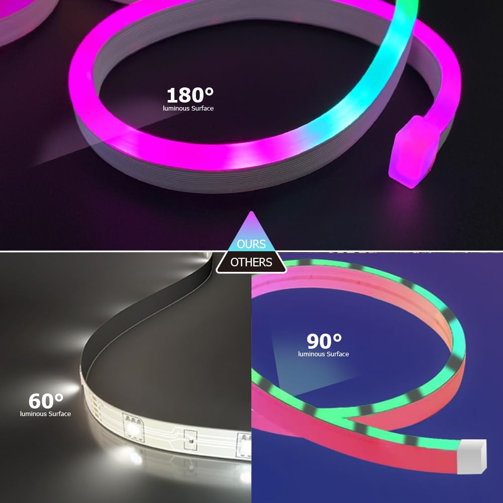 16.4FT LED Neon Rope Lights RGB – IP68 Waterproof, App & Remote Control, Dimmable for Gaming Room & Bedroom Decor