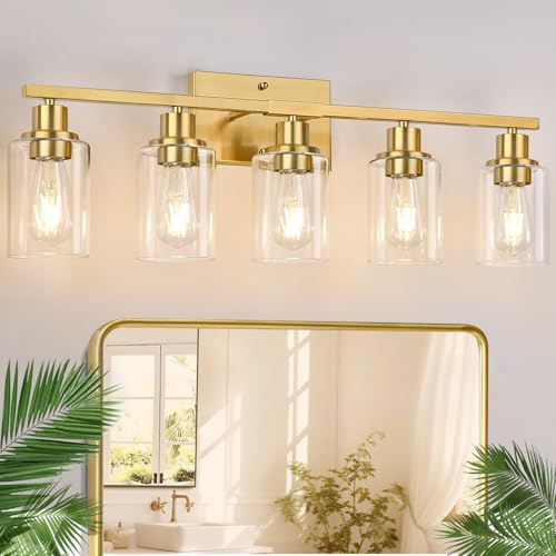 Brushed gold 5-light bathroom vanity fixture for home decor