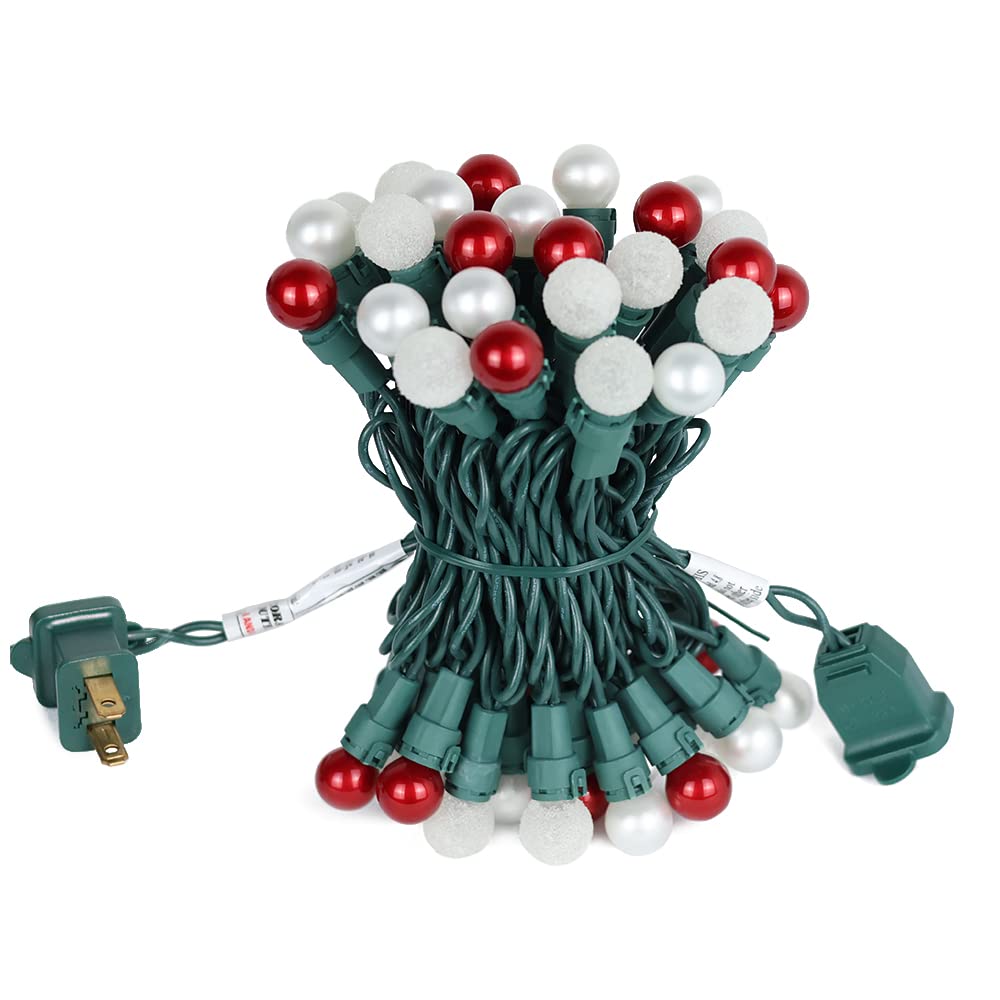 ESOLTON 50 LED Christmas String Lights – 13.5FT G15 Glass Globe, Warm White & Red, UL Certified for Indoor Outdoor Holiday Decor