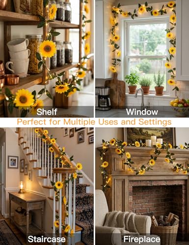 Sunflower garland string light, 60 warm white LEDs, hanging vine