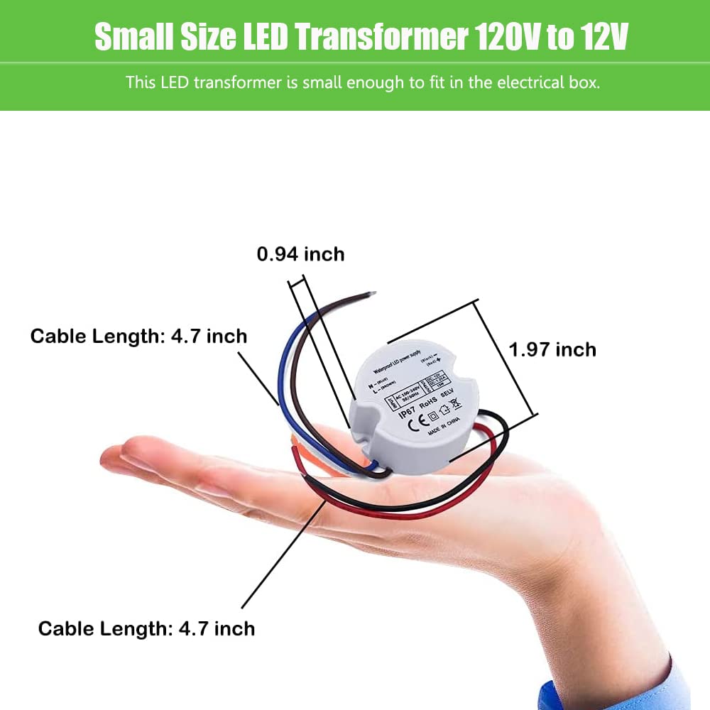 15W 12V LED Power Supply Driver – IP67 Waterproof, Constant Voltage, 120VAC to 12VDC for Strip Lights & MR11 MR16 Bulbs