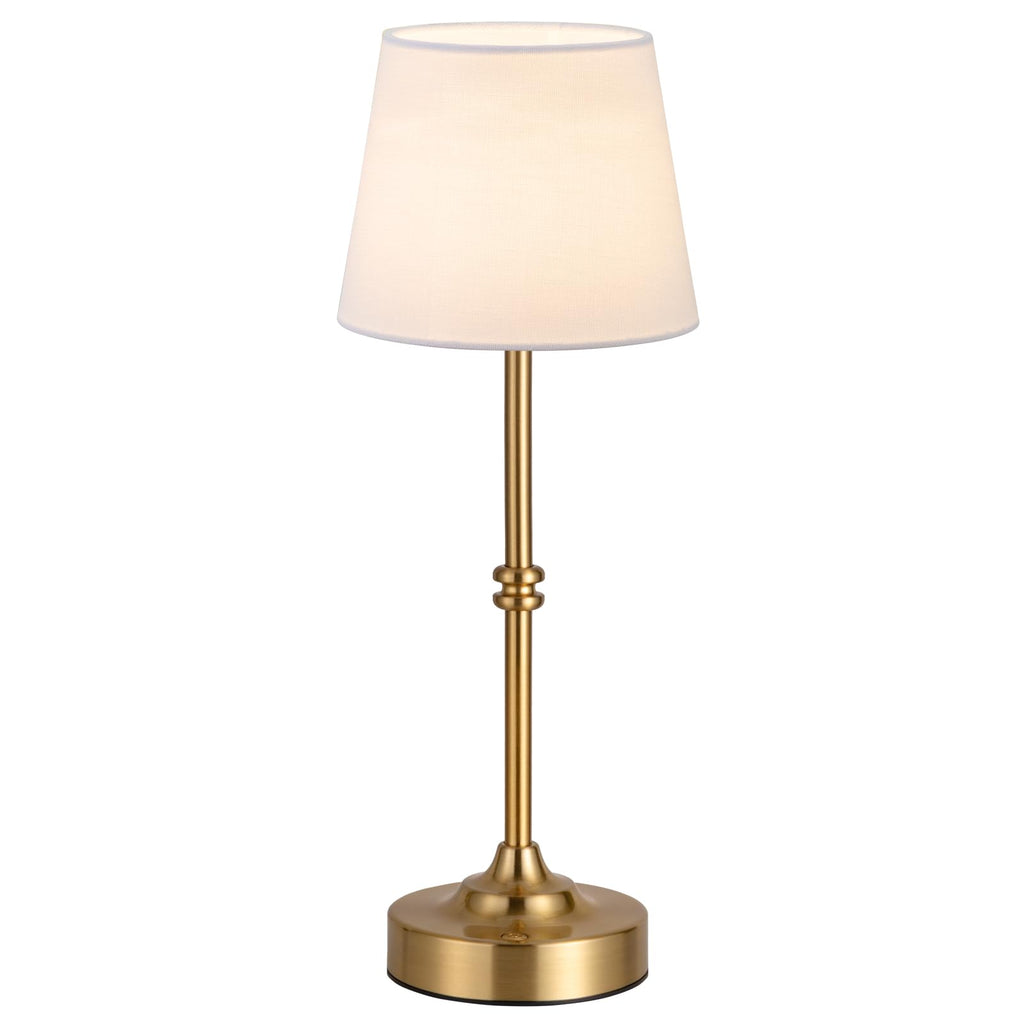 Rechargeable cordless brass table lamp with touch dimming and warm light