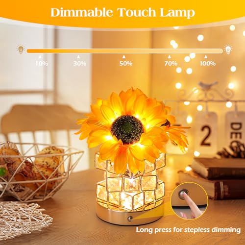 Sunflower-shaped rechargeable touch night light with 3-color infinite dimming