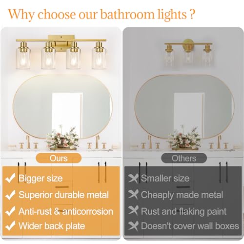 Brushed gold 4-light bathroom vanity fixture for home decor