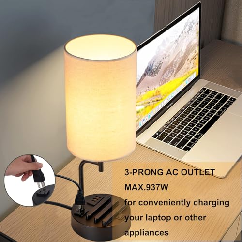 Table lamp set of 2 with 3 USB ports, AC outlet and built-in phone stand