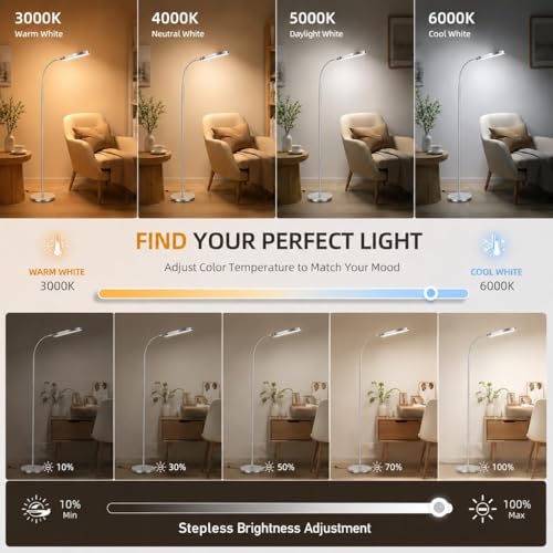 Dimmable LED floor lamp with adjustable color temperature, remote control