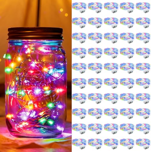 50-Pack Multicolor LED String Light Set, 7Ft Waterproof Twinkle Firefly