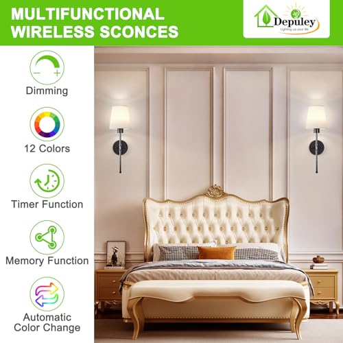 Rechargeable wireless wall sconces, set of 2, home decor lighting