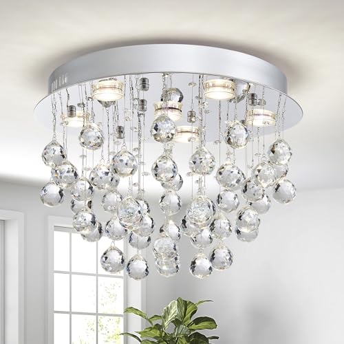 K9 Crystal 6-Light Flush Mount Raindrop Chandelier for Decor