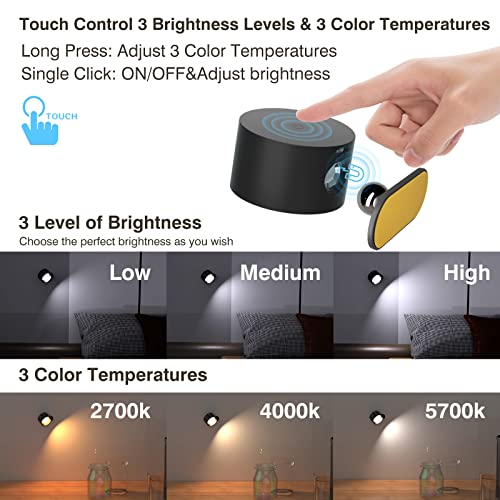 Rechargeable LED wall sconce with 360-degree rotation for home decor