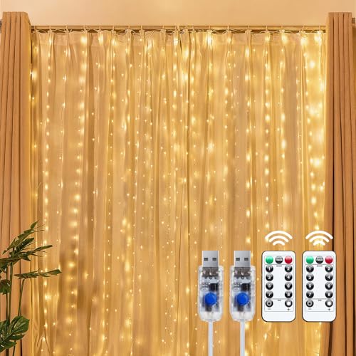 Warm white 300-LED curtain string light, 9.8 x 9.8 ft, 2-pack