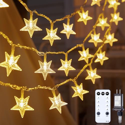 Warm white star string light, 33 ft, 100 LED, plug-in with timer