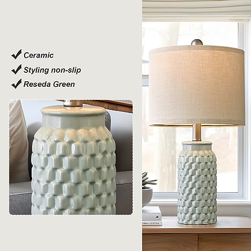 20.5-inch green ceramic table lamp set, farmhouse bedroom style