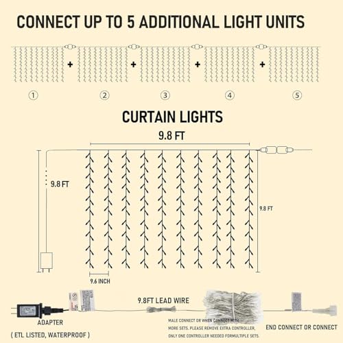 300-LED warm white curtain string light for windows, weddings and indoor decor