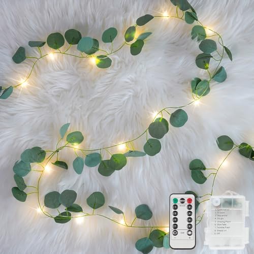 Eucalyptus garland string light, battery-operated, 33 ft, 100 LEDs