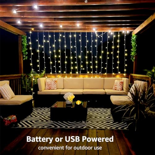 10x10 ft curtain string light, 300 LED, battery and USB powered