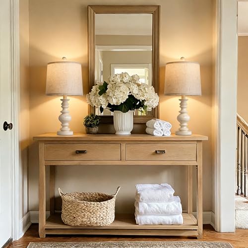Rustic farmhouse table lamp set of 2, 20.5-inch vintage-style linen shade