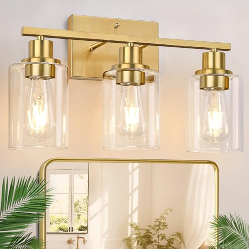 Brushed gold 3-light bathroom vanity fixture for home decor
