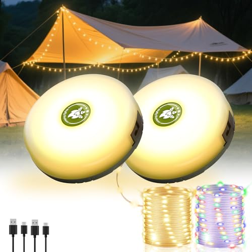 Rechargeable outdoor string light for camping, 8 modes, 2-pack