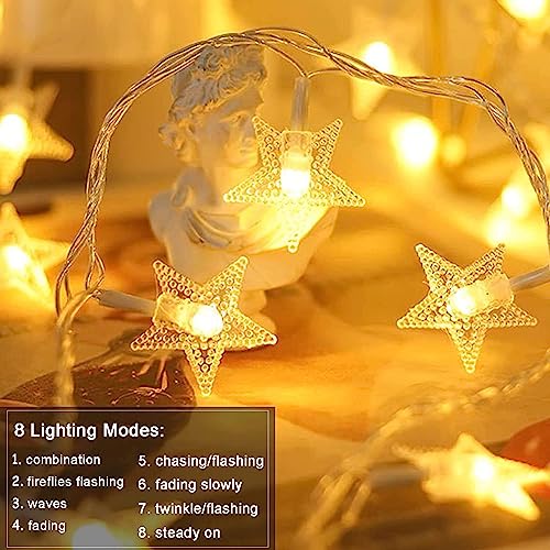 Warm white star string light, 33 ft, 100 LED, plug-in with timer