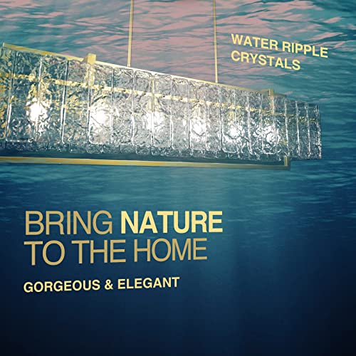 Gold Crystal Rectangular Chandelier, Water Ripple Glass for Decor