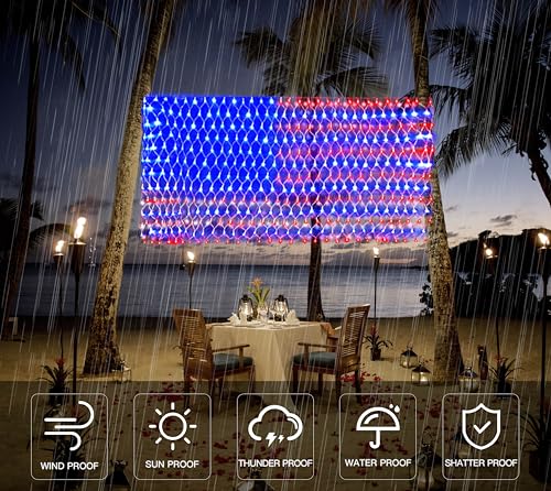 420-LED American flag net outdoor string lights for patriotic holiday decor