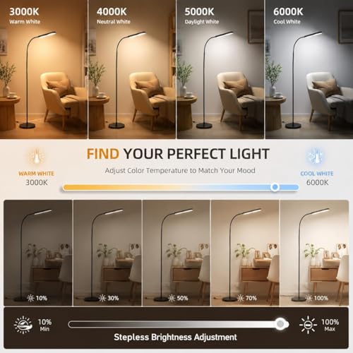 LED floor lamp with stepless dimming and 3000K-6000K color temperature