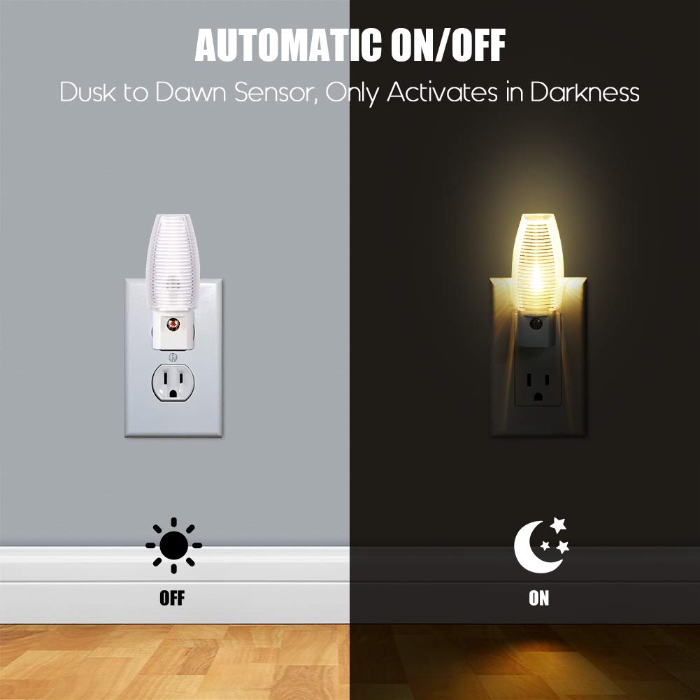 Warm white plug-in night light with dusk-to-dawn sensor, 8-pack