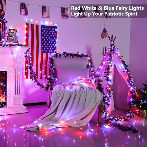 Red, white and blue string light, 66 ft, 200 LED, music sync