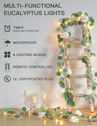 33 ft eucalyptus vine garland string lights, 100 LED connectable decor