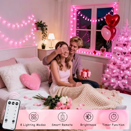 Pink globe string light, 33 ft, 100 LEDs, 8 modes with remote