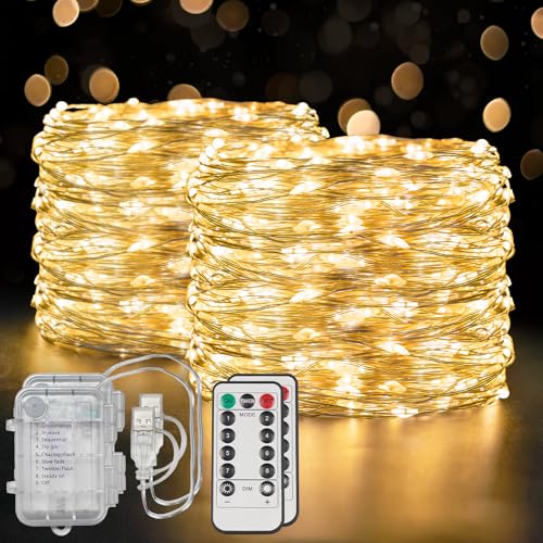 Flexible copper string light, warm white, 400 LEDs, 2-pack