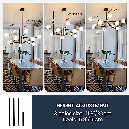 Black and Gold 10-Light Sputnik Farmhouse Chandelier for Home Decor
