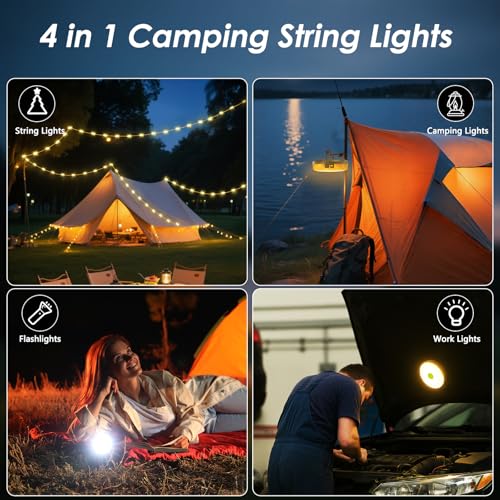 Rechargeable outdoor string light for camping, 8 modes, 2-pack