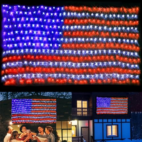 420-LED American flag net outdoor string lights for patriotic holiday decor
