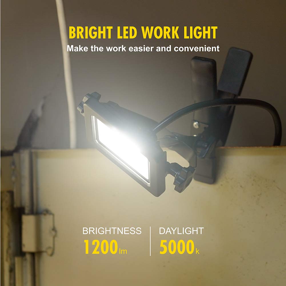 1200 Lumen LED Clamp Work Light – 10W Portable, 5000K Daylight, Waterproof with 5FT Cord for Job Site & Garage