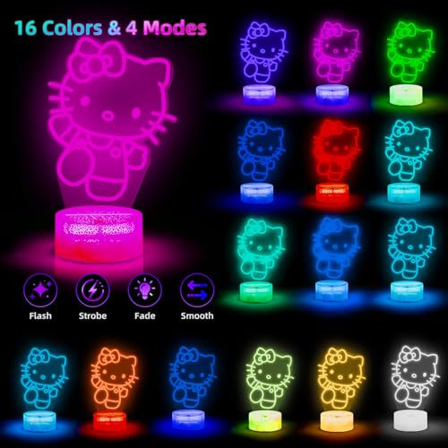 3D kitty LED night light with 16 color remote control for kids room