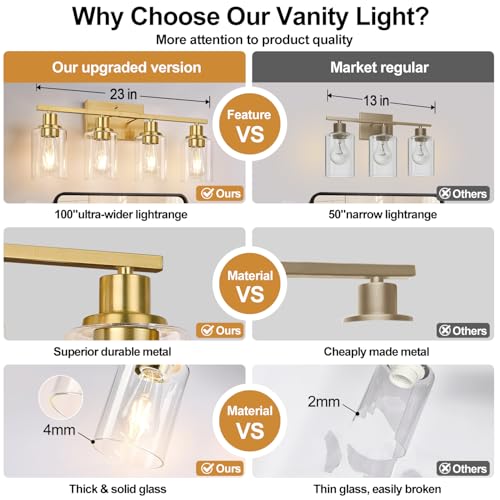 Brushed gold 4-light bathroom vanity fixture for home decor