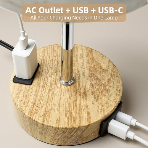 Touch control bedside table lamp with USB-C charging port, dimmable
