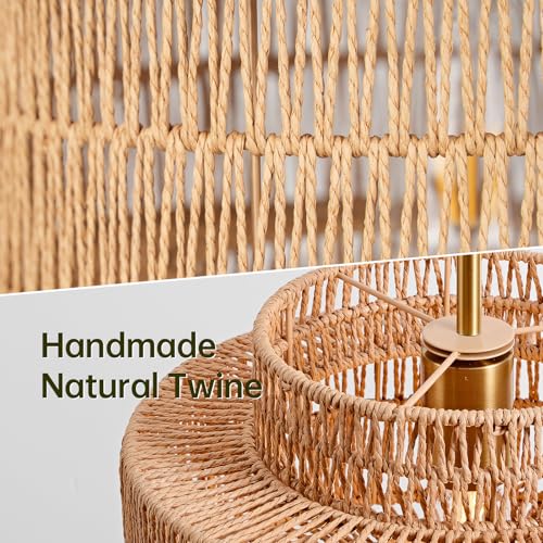 Hand-Woven Rattan Pendant Light, Boho Fixture for Farmhouse Decor