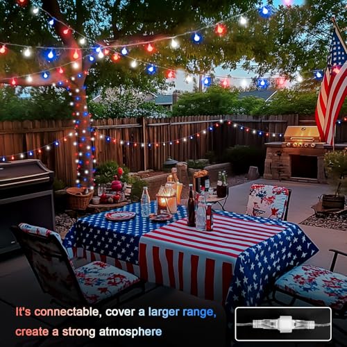 Patriotic red-white-blue globe string light, 100 LEDs with remote
