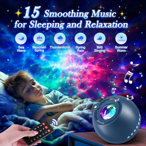 Nebula projector night light with sunset lamp effect and 15 white noise sounds