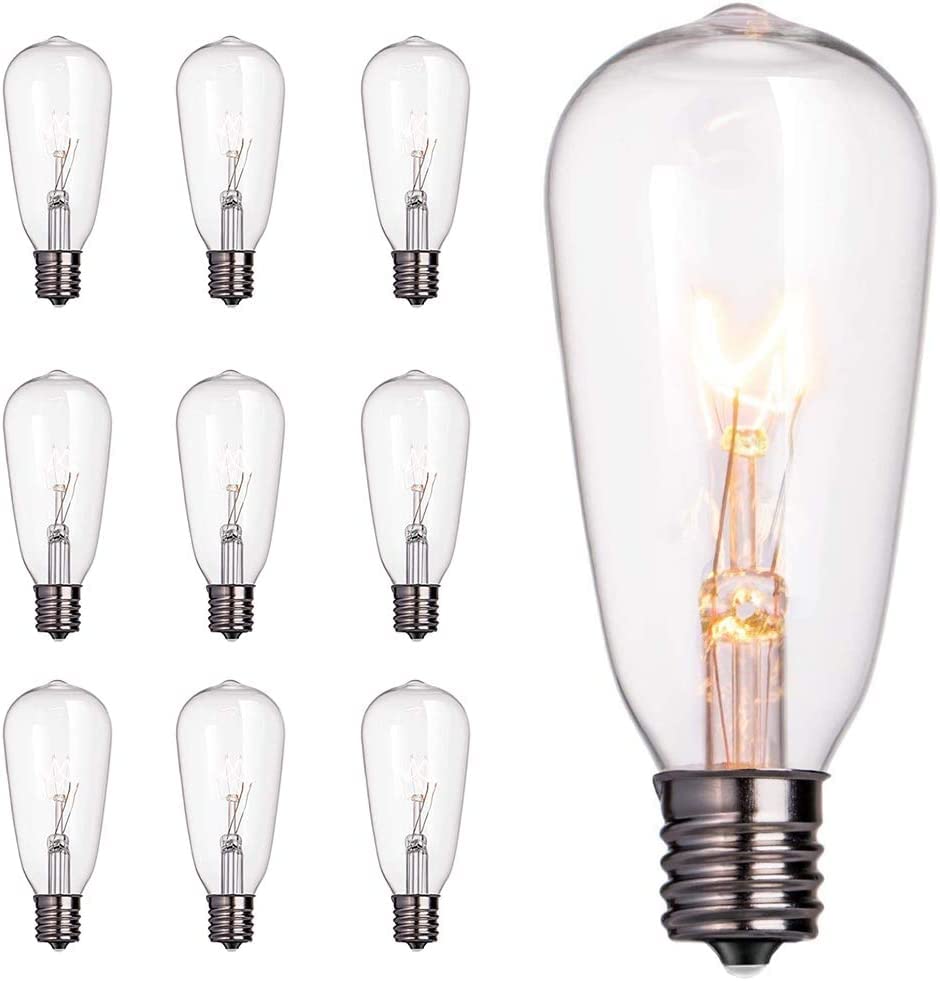 10-Pack Edison Replacement Bulbs – 7W E17 Screw Base ST40 Clear Glass Warm White for Outdoor String Lights