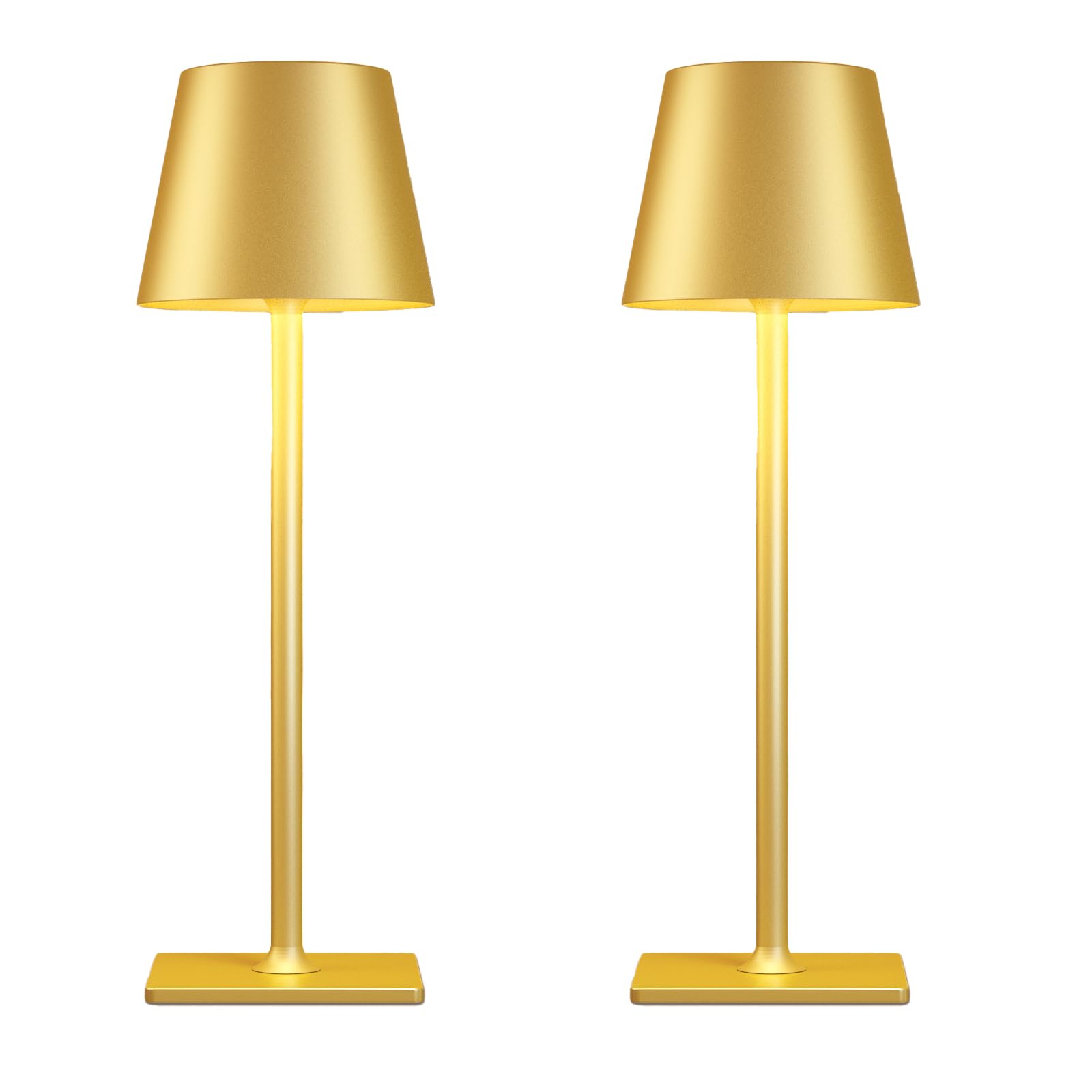 Cordless rechargeable table lamp 2-pack, waterproof, gold