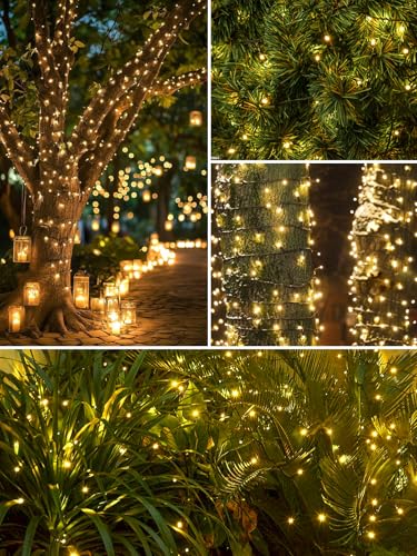 Solar outdoor string light, 200 LED with 8 modes, warm white, 2-pack