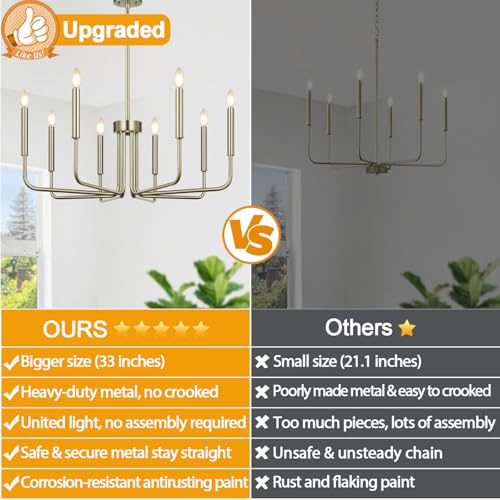 6-light brass farmhouse chandelier for dining room decor, candle style