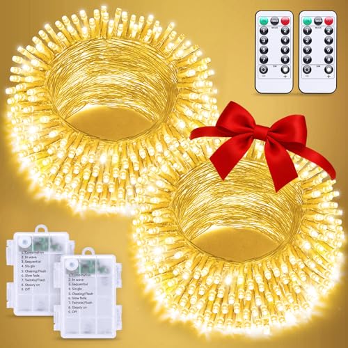 2-pack battery-operated outdoor string lights, 66-ft warm white fairy lights