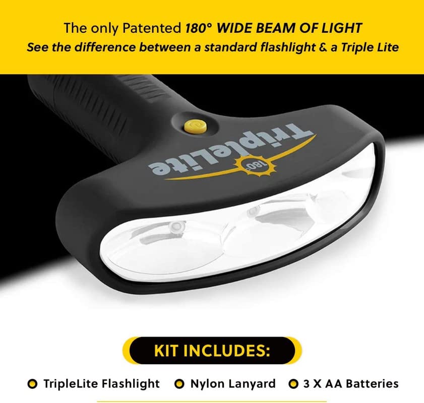 TripleLite 180 Degree LED Flashlight – 300 Lumens, Water Resistant, AA Battery Powered for Camping & Emergency