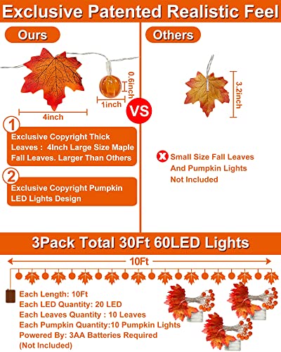 Pumpkin and maple leaf string light garland, 30 ft, 3-pack